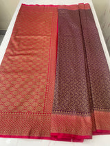 Banarasi semi katan saree with contrast border SHKNTNM - Purple to Pink