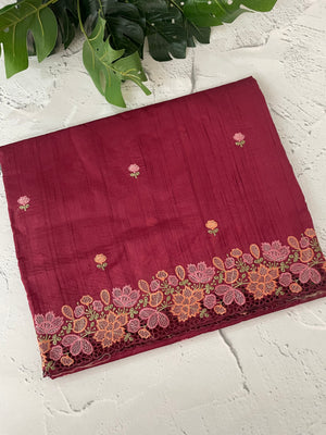 Blended tussar saree with cutwork border- MSHK695 Maroon