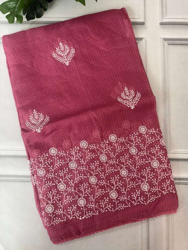 Kota checks saree with embroidery SVTS31 Pink