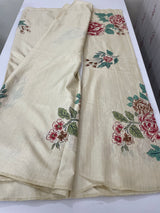 Blended soft tussar saree with prints,knot and kanta embriodery - MS8669 Cream
