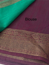 Jute silk sarees with contrast  pallu & blouse MJL324 Green to Wine
