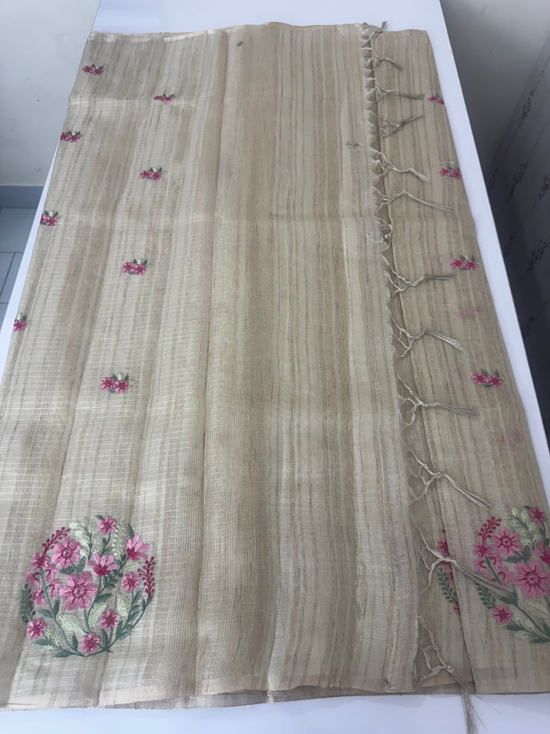 Blended tissue tussar saree with embriodery - MS8945