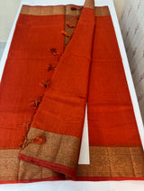 Jute silk saree with antique zari weaving MJL399 RustOrange