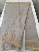 Soft Pashmina saree with organza Applique borders MSH251 - Pastel DustyMauve