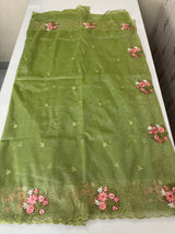 Glass tissue organza saree with embroidery MSF125 LeafGreen