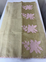 Copper Tissue silk saree with applique work MSH252