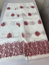 Soft kota checks saree with embroidery - SVTS38 white & red