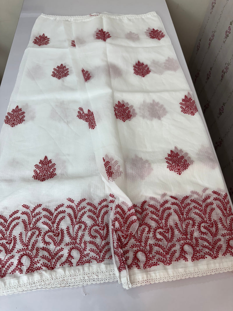 Soft kota checks saree with embroidery - SVTS38 white & red