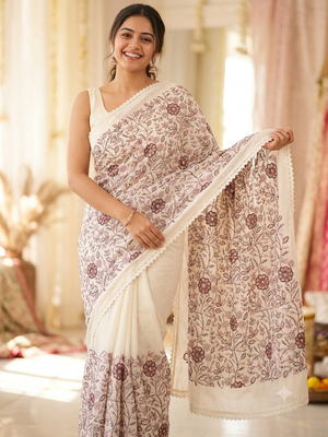 Art silk saree with embroidery SVPSMC • White