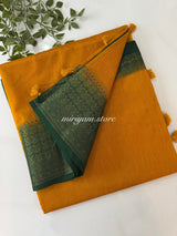 Jute silk sarees with contrast pallu & blouse MJL328 Mustard to Green