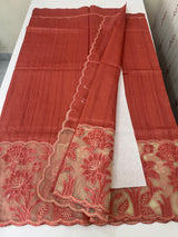 Blended tussar saree with organza applique applique borders MTSS452 DarkPeach