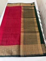 Jute silk sarees with contrast pallu & blouse MJL396 Maroon to Green