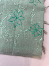 Tissue Linen Saree with embroidery MRS786 - Pastel BlueGreen