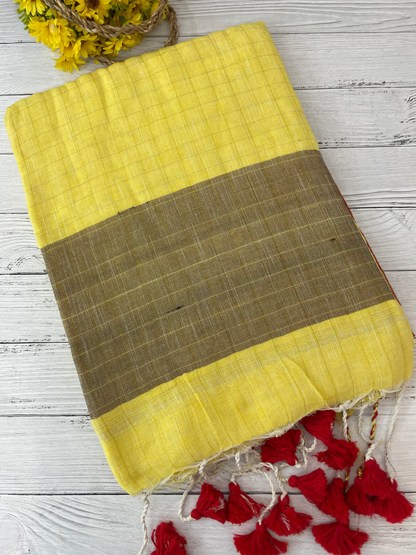 Linen checks saree with zari border MLS9788