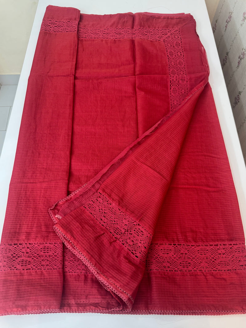 Kota saree with crochet work and lace border MCJ879 Red