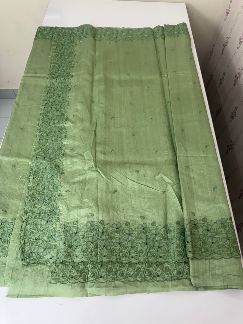 Crushed Blended tussar silk saree with embroidery- MSB7982 DuskyGreen
