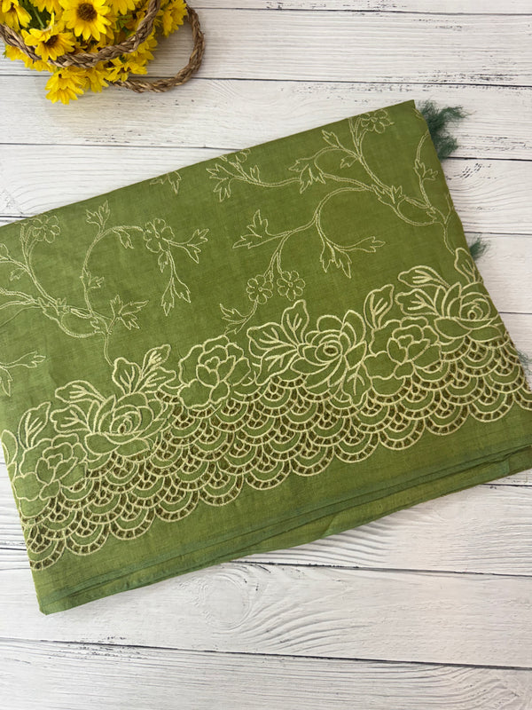 Pure bamboo tussar silk saree with cutwork - MTSS668