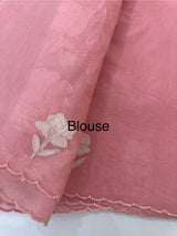 Mul chanderi applique work saree  MSH146- PeachyPink