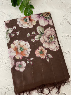 Semi tussar saree with applique work and embroidery MTS3711