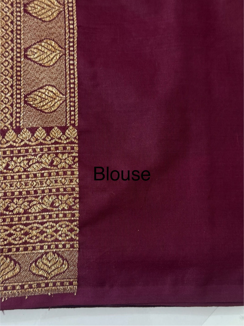 Banarasi semi katan saree with contrast border SHKNTNM- Black to Wine