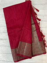 Jute silk saree with antique zari weaving MJL399 - MaroonRed