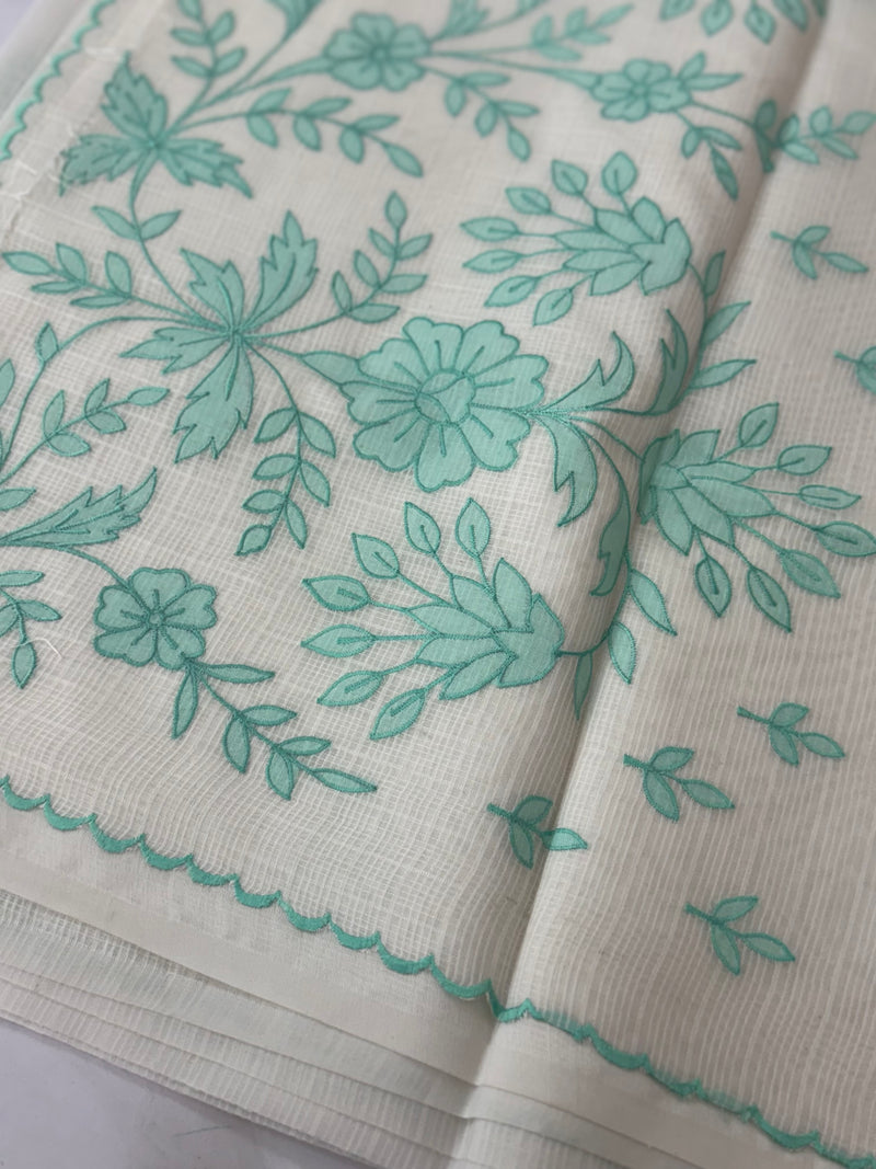 Kota silk saree with applique work SJCV82- Offwhite & Blue