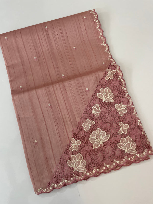 Cutwork Semi tussar saree MTSS674 Pastel PeachyPink