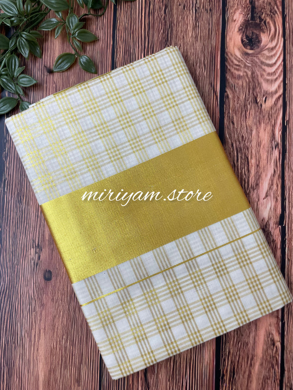 Kerala tissue cotton Saree - Gold checks