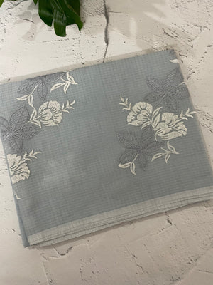 Kota checks saree with embroidery MS7699 - Grey
