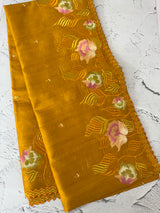 Crushed Blended tussar silk saree with embroidery- MTS355 - Mustard