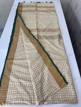 Linen checks saree with zari border MLS9766- Cream & BottleGreen