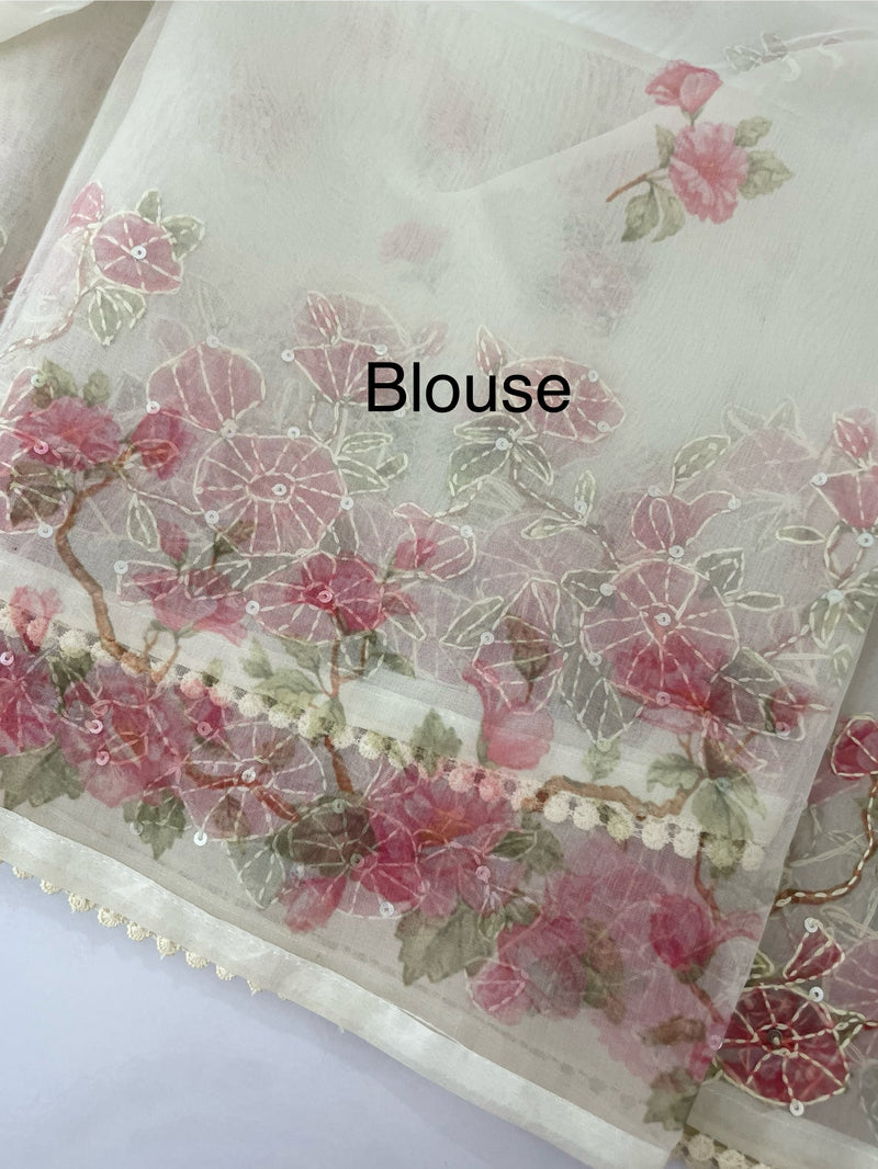 Organza saree with prints & hand embriodery work MS15333