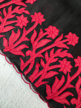 Moonga checks saree with applique work MS81789 - Black to Red