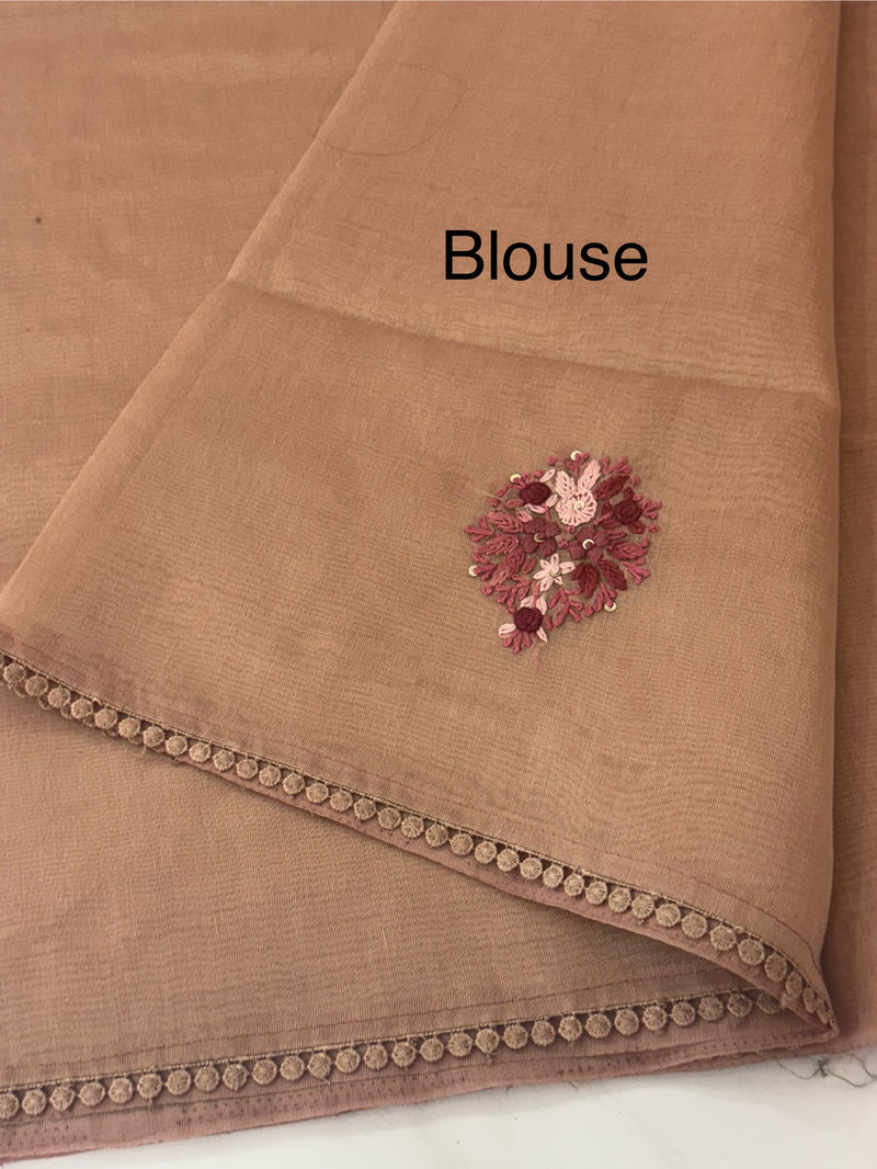Handworked Tissue silk saree with French Knots FBLK162 DuskyPeach