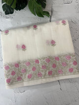 NetKota saree with embroidery - MS14890 White to Pink