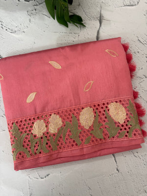 Cutwork Raw silk saree MSH228 DarkPeachyPink