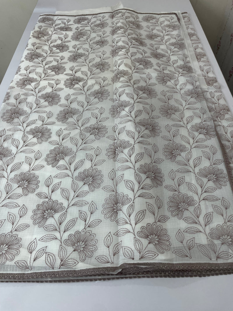 Kota cotton embriodery saree MS1490- White & DuskyMauve
