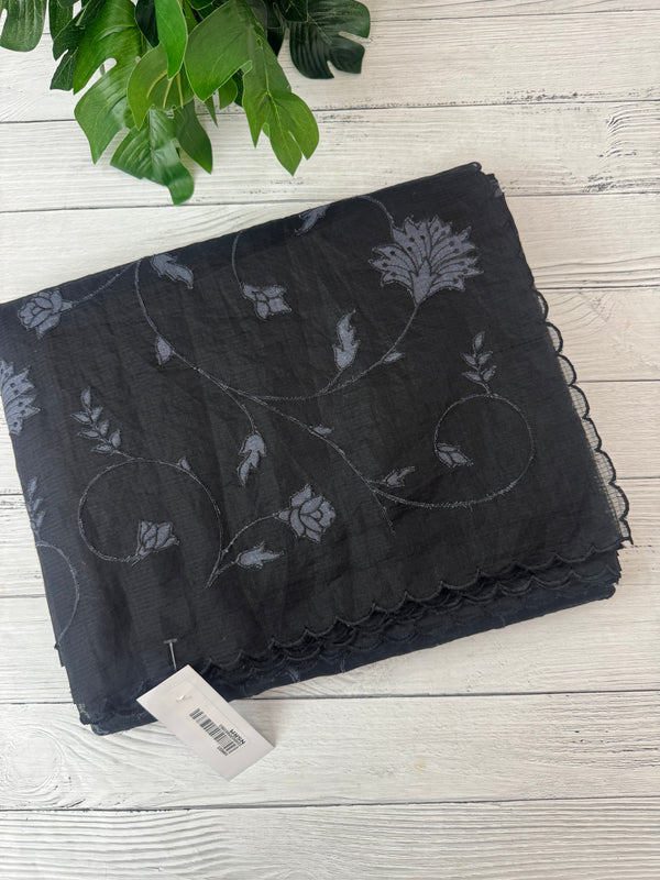 Kota silk cotton saree with applique work MS81788 - Black