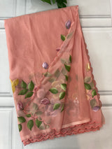 Handpainted soft organza saree SSKW18- Peach