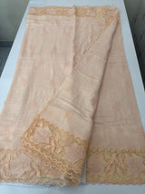 Soft Pashmina saree with organza Applique borders MSH251- PastelPeach