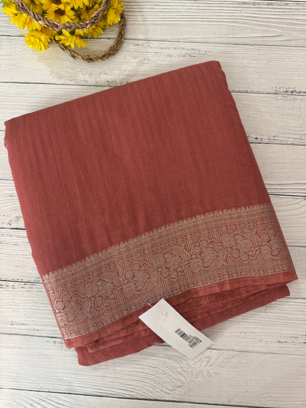 Crepe Banarasi viscose Georgette saree with brocade blouse MS953211- Peach