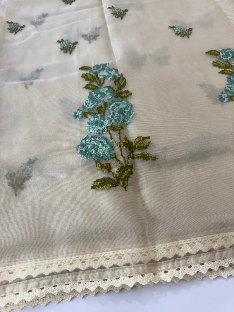 Viscose organza saree with cross stitch embroidery MS5089