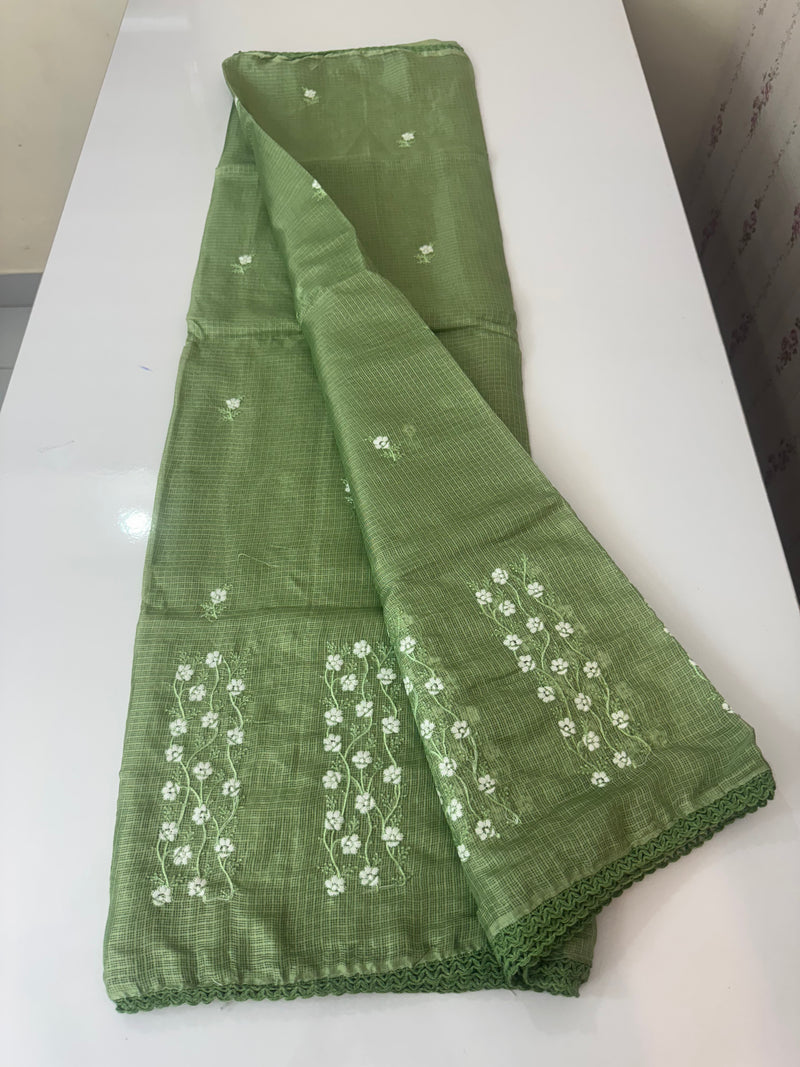 Kota checks saree with embroidery SVTS34- Green