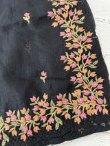 Soft kota checks saree with embroidery  - MS7843 Black