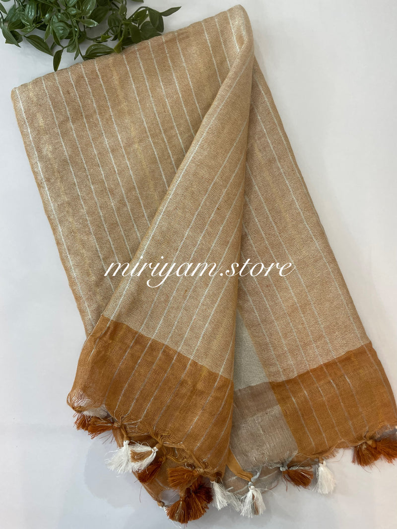 Pure Linen zari check saree MLS7868 HONEY