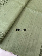 Semi tussar saree with cutwork MSHK566 DustyGreen