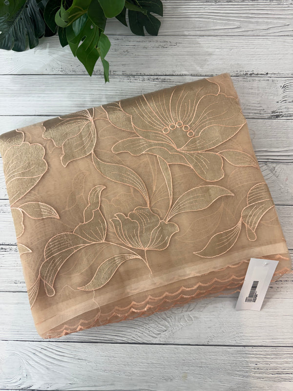 Organza saree with tissue applique work MS5081- Pastel DuskyPeach