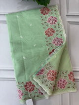 Embriodery kota silk saree MNEKS422 Pista Green