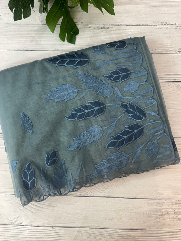 Viscose Organza saree with applique work-MSH103 MidnightBlue