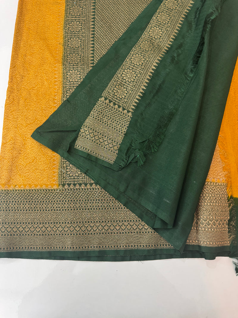 Banarasi semi katan saree with contrast border MS6665- Mustard to Green
